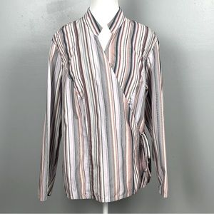Talbots Striped Wrap Blouse in Neutral Tones